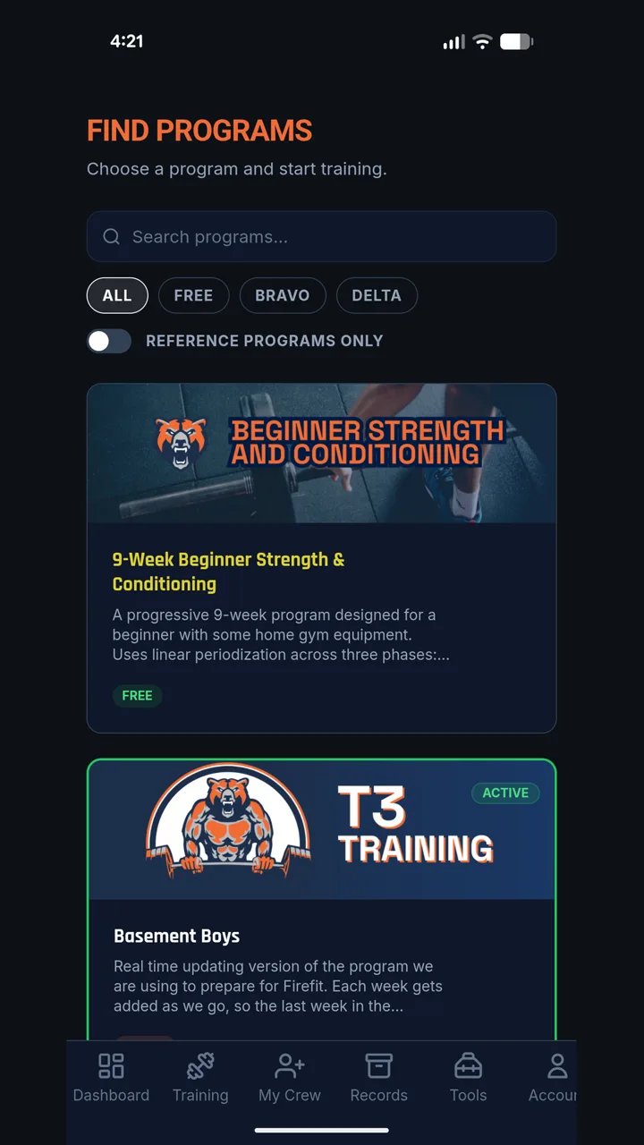 Program library with structured training programs