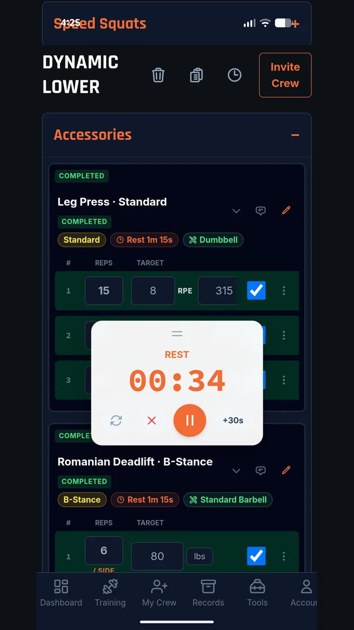 Rest timer counting down between sets